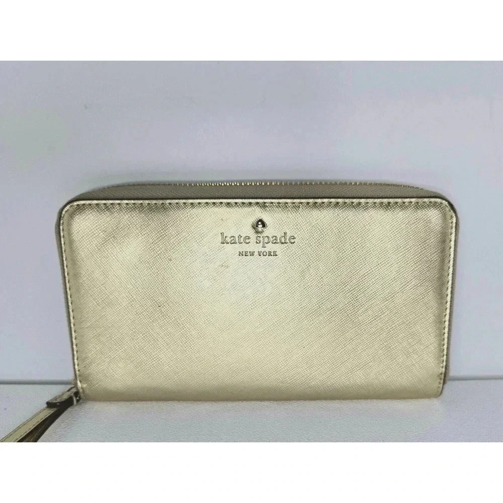 Kate Spade New York Talk Is Chic WALLET Gold Saffiano Wristlet Wallet